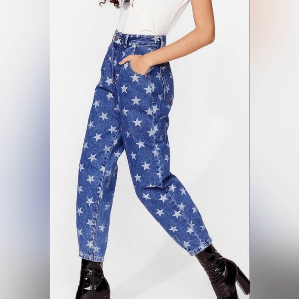 Nasty Gal Star Print High Rise Jeans Denim - Picture 3 of 8
